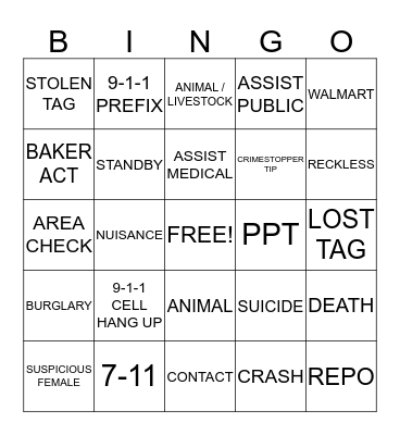 CALLTAKER BINGO Card