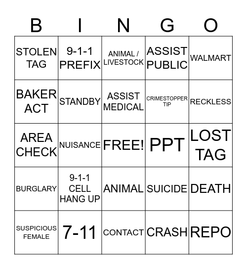 CALLTAKER BINGO Card