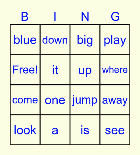 Sight Word Practice Bingo Card