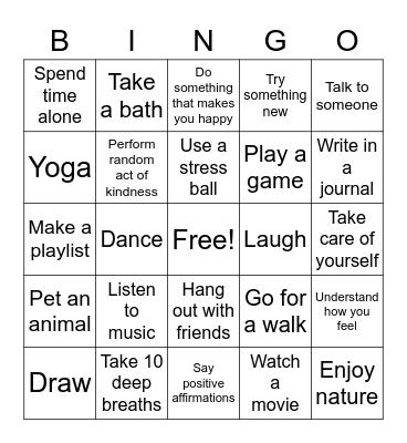 Coping Skills Bingo Card