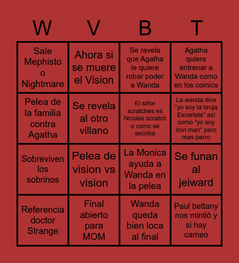 WandaVision Bingo Card