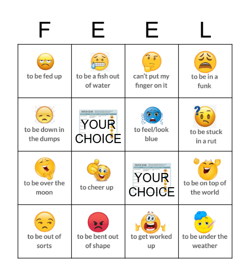 Emotion Idiom Bingo Card