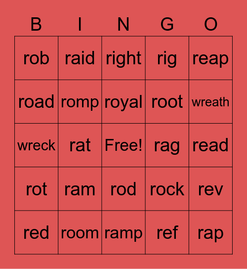 R WORDS Bingo Card