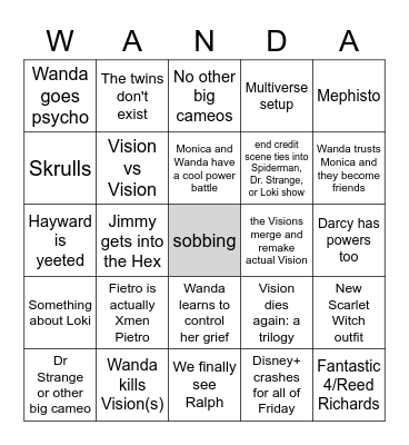 WandaVision Finale Bingo Card