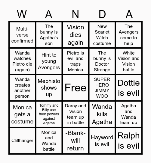 WandaVision Bingo Card