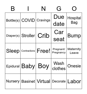 Asra's Baby Shower Bingo Card