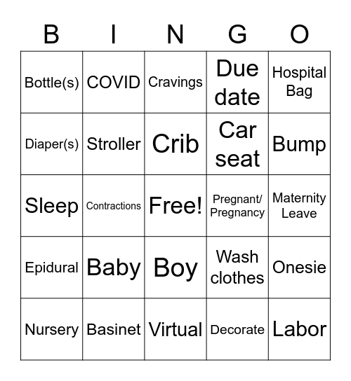 Asra's Baby Shower Bingo Card