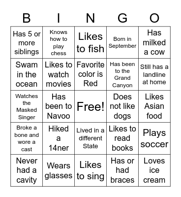 Get To Know You Bingo Card