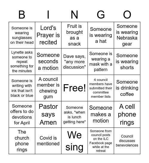 ILC Council BINGO 2021 Bingo Card