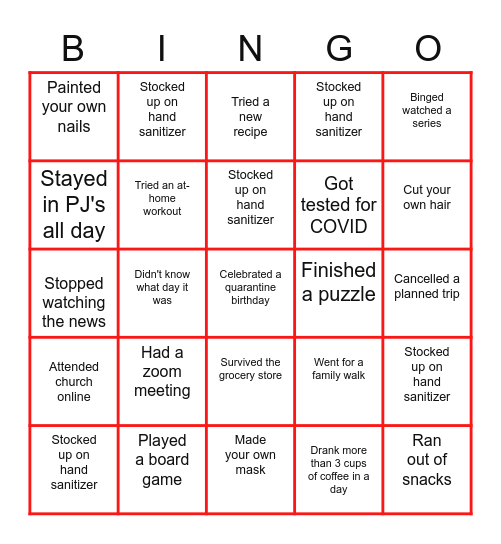 Quarantine Bingo Card