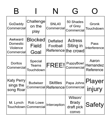 SuperBowl Bingo! Bingo Card