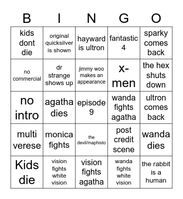 wandavision Bingo Card