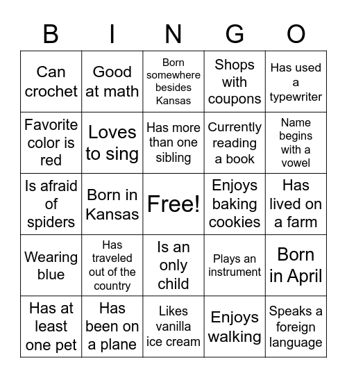 Human Bingo Card