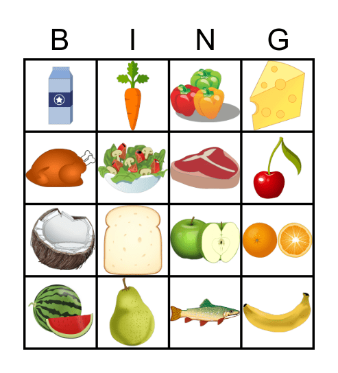 Bingo des aliments Bingo Card