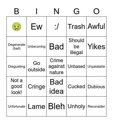 Androphile Bingo Card