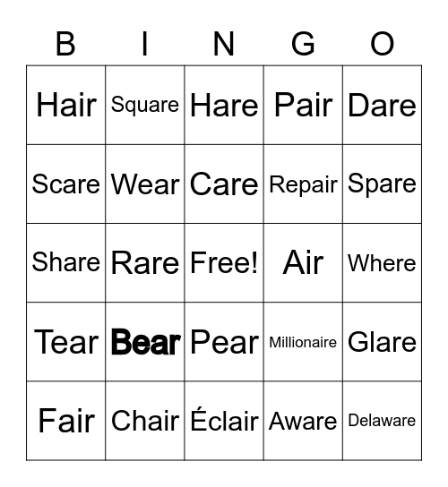 Final /r/ -AIR Bingo Card