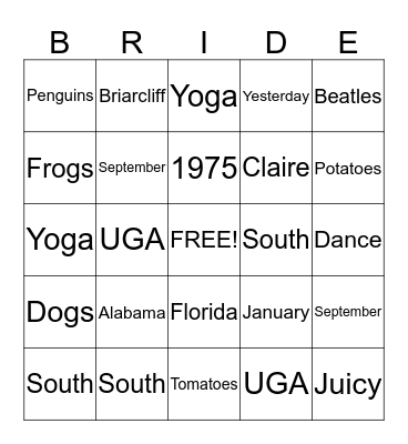 Wedding Bindgo Bingo Card