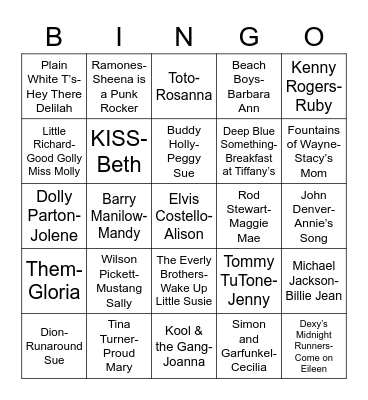 Total-Quiz.Com Preseents: Radio Bingo Songs About Gals Bingo Card