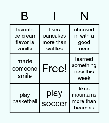 E days Bingo Card