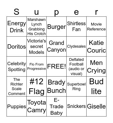 Superbowl 49 Bingo Card