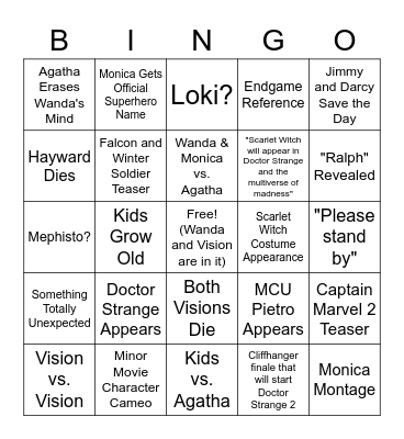Wandavision Finale Bingo Card