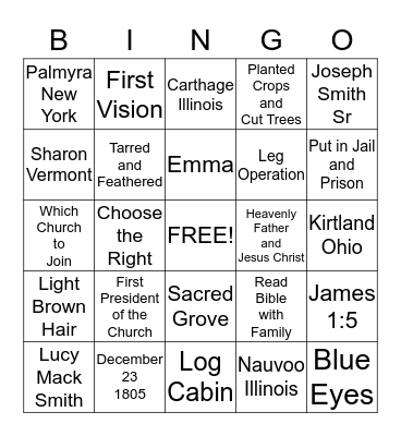 Joseph Smith Bingo Card