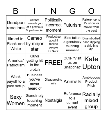 Superbowl Ad Bingo Card