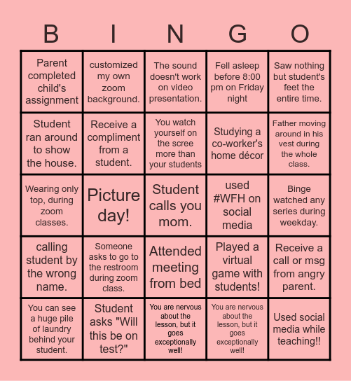 Virtual Fun Bingo Card