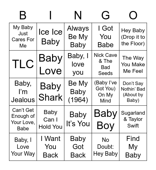 Lara's Baby Bingo Card