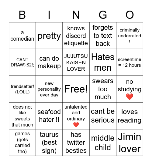 jiddy bingo Card