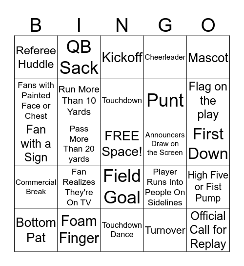 Super Bowl Bingo 2015 Bingo Card