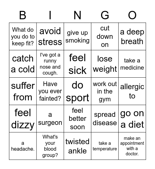 E8 Zdrowie Bingo Card