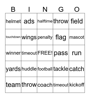football bingo Card