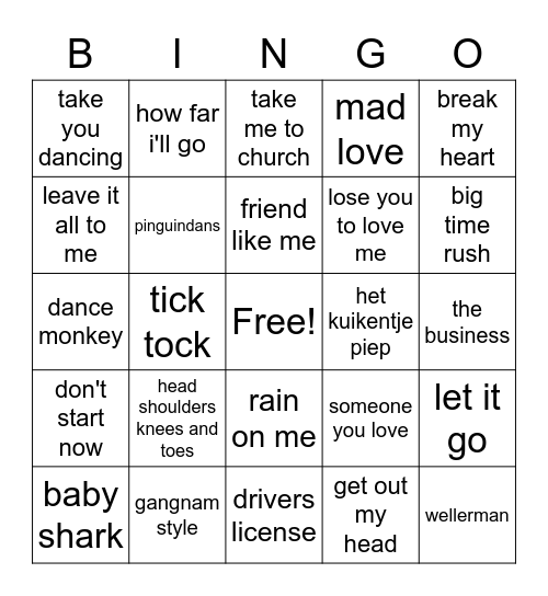 muziek bingo Card