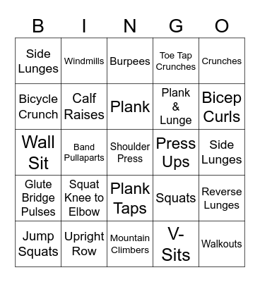 Workout of the Day Bingo Card