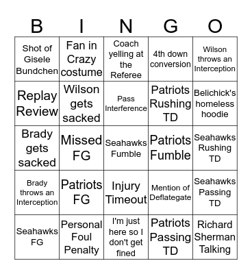 Superbowl Bingo Card