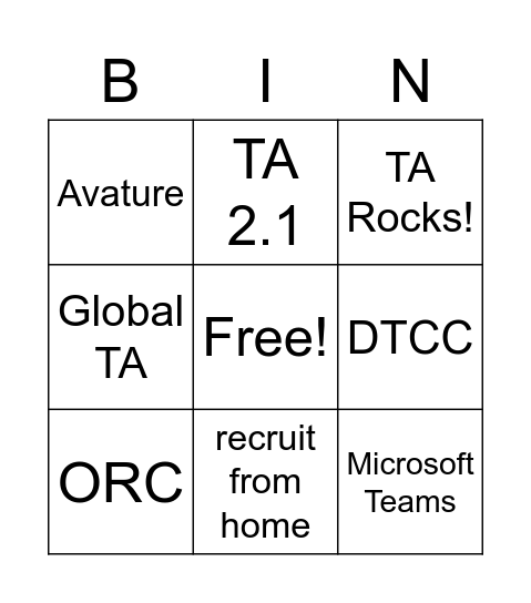 Game Sample Bingo Card