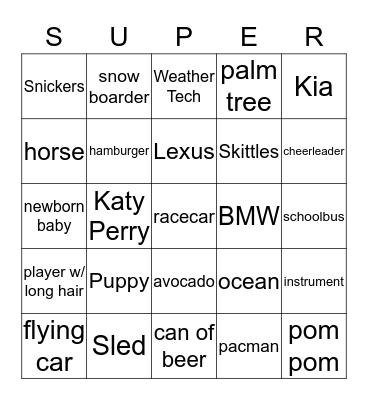 Super Bowl Bingo Card