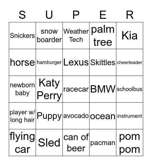 Super Bowl Bingo Card