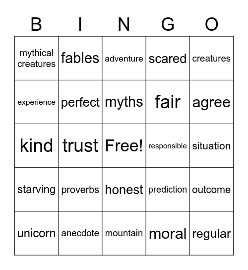 MYTHS and FABLES Bingo Card