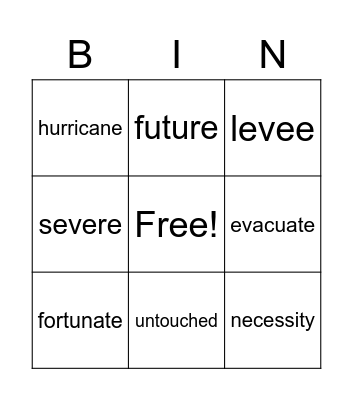 Fleeing Katrina Vocab Bingo Card