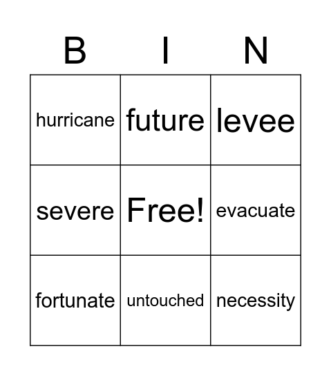 Fleeing Katrina Vocab Bingo Card