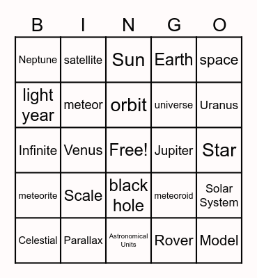 Space Bingo 1 Bingo Card