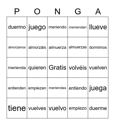 Stem-Changing Verbs Bingo Card