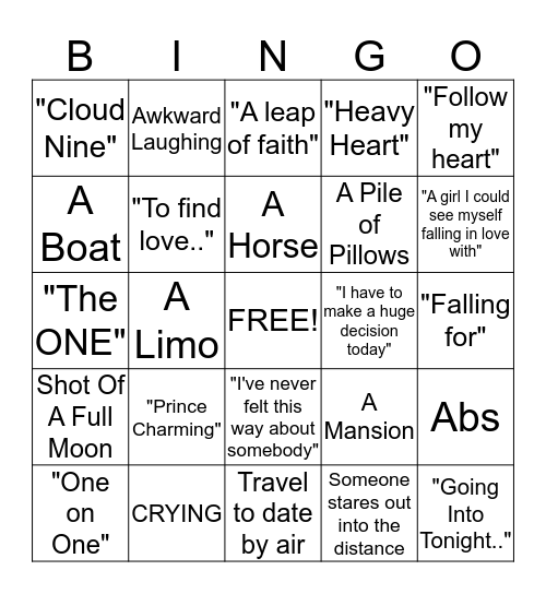 Here For The Right Reasons: Bachelor Cliche Bingo Card