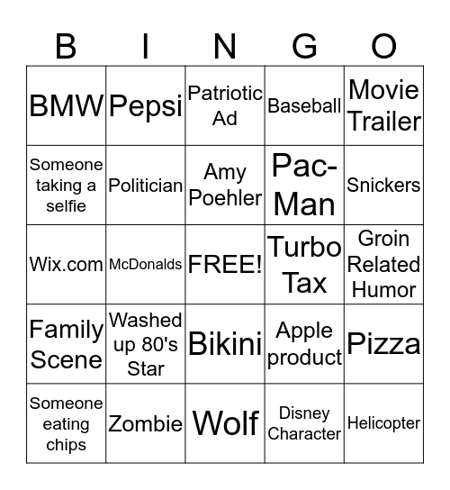 Superb Owl 2015 Bingo Card
