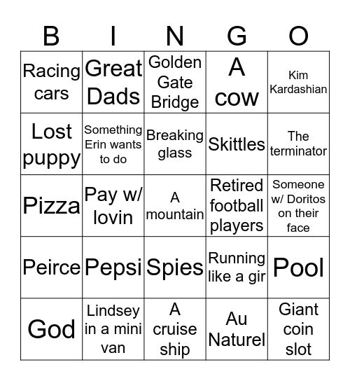 Super Bowl 2015 Bingo Card