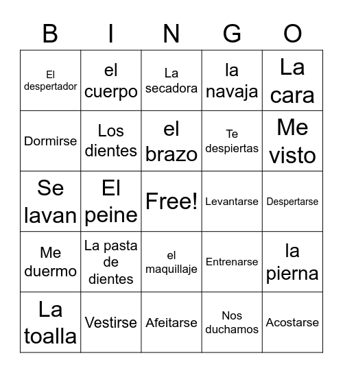 Daily Routine Bingo Card