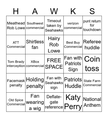 Super Bowl XDIX Bingo Card