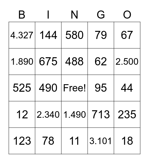 Números 10-5000 Bingo Card